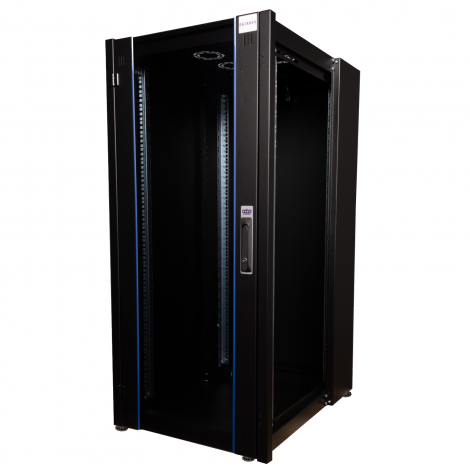 Шкаф напольный, телекоммуникационный 19", 22U 600х1000, передняя дверь стекло, задняя стенка сплошная, металл, черный